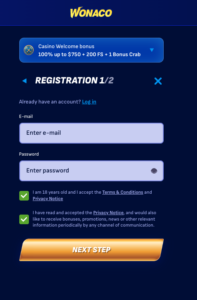 Registration form Wonaco